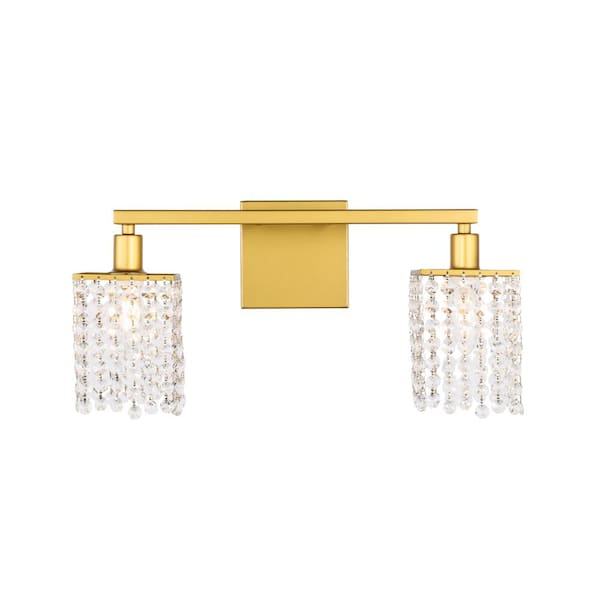Unbranded Timeless Home Paige 18 in. W x 8.4 in. H 2-Light Brass and Clear Crystals Wall Sconce