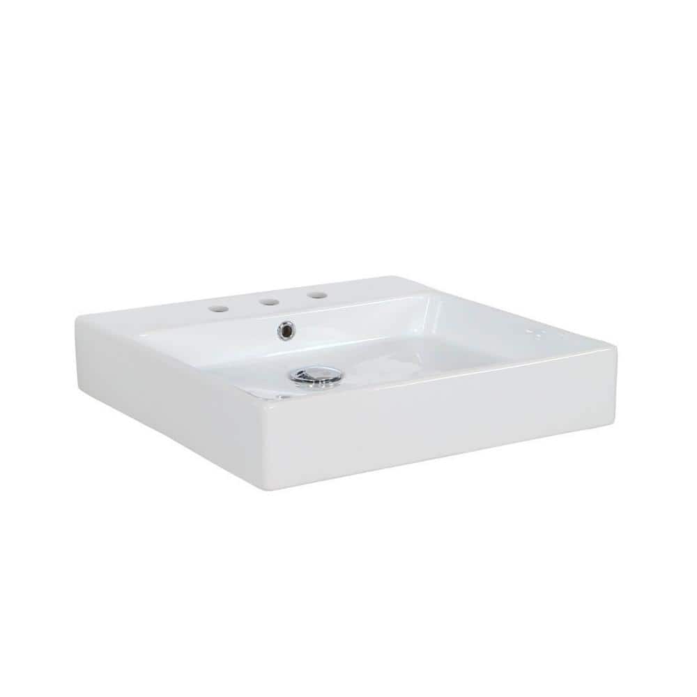 Glossy White Ceramic Square Wall-Mount Bathroom Sink