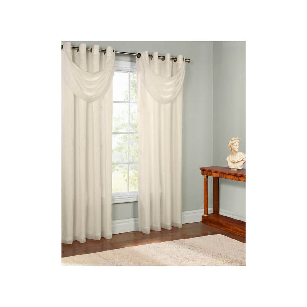 Ivory Polyester Sheer Grommet Top Ascot Valance, 36x19"