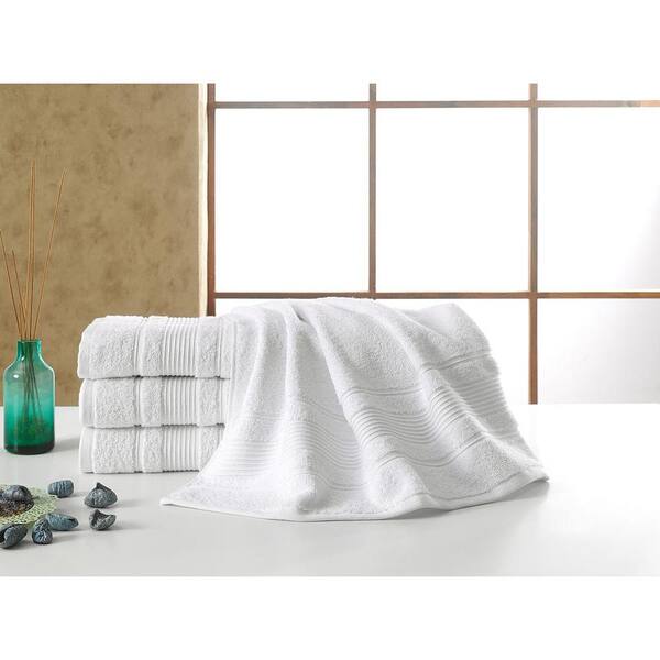 Ottomanson Solomon Collection 27 in. W x 52 in. H 100% Turkish Cotton Bordered Design Luxury Bath Towel in White (Set of 4)