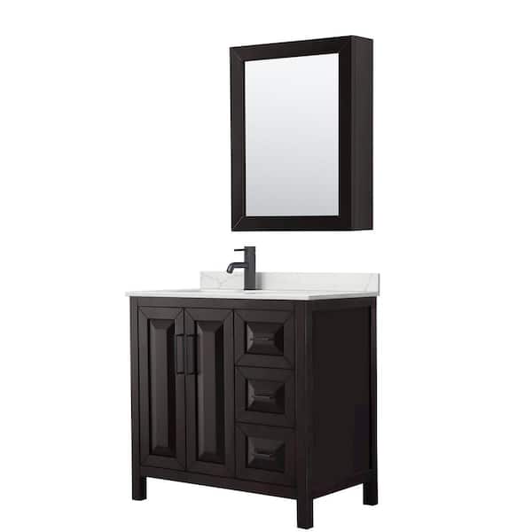 Wyndham Collection Daria 36 in. W x 22 in. D x 35.75 in. H Single Bath Vanity in Dark Espresso with Giotto Quartz Top and Mirror