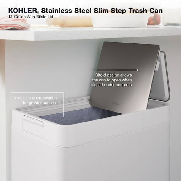 Kohler 13-Gallon Stainless Steel Step Trash Can