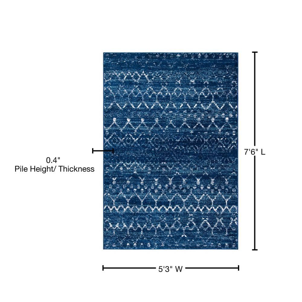 Hand-Knotted Boho-Chic Blue/Ivory Synthetic Area Rug - 5'3" x 7'6"