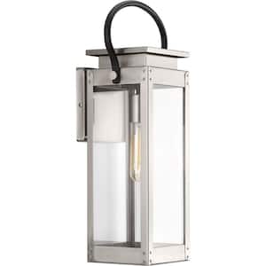 Union Square Collection 1-Light Stainless Steel Clear Flat Glass Farmhouse Outdoor Medium Wall Lantern Light