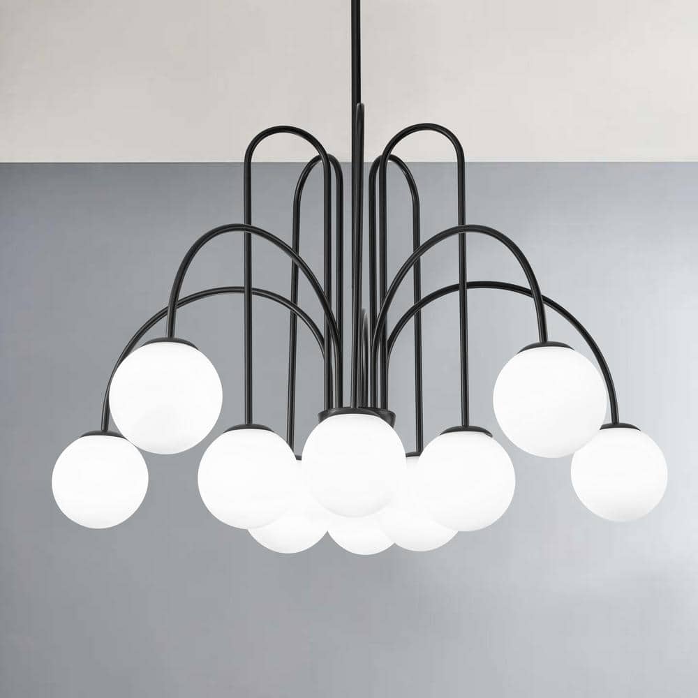RRTYO Erik 10-Light Black Unique Modern Elbow Sputnik Chandelier with ...
