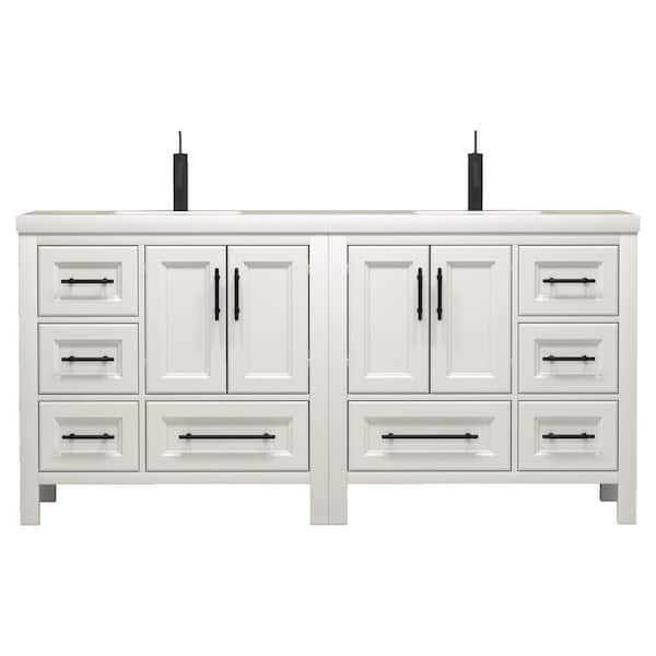 VIV 71 in. W x 20 in. D x 35 in. H Double Sink Freestanding Bath Vanity in White with White Acrylic Top