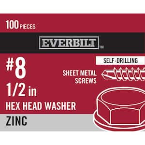 #8 x 1/2 in. Zinc Plated Hex Head Sheet Metal Screw (100-Pack)