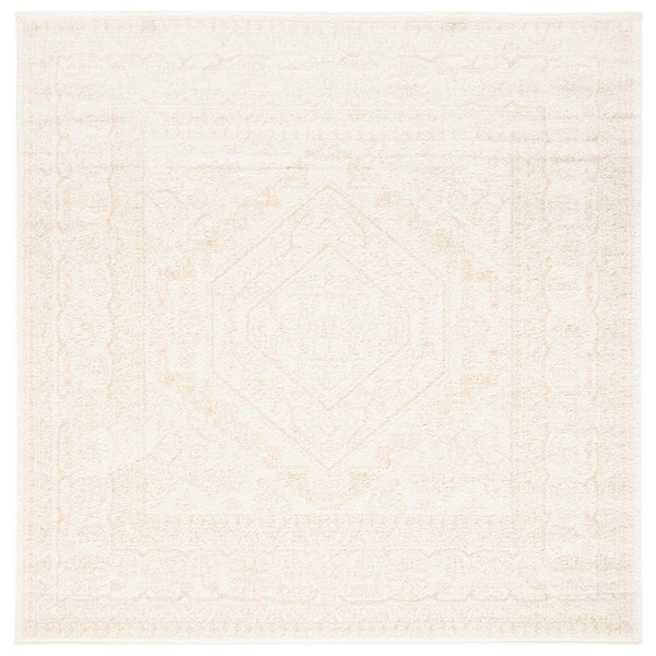 Adirondack Ivory/Beige 6 ft. x 6 ft. Border Medallion Square Area Rug