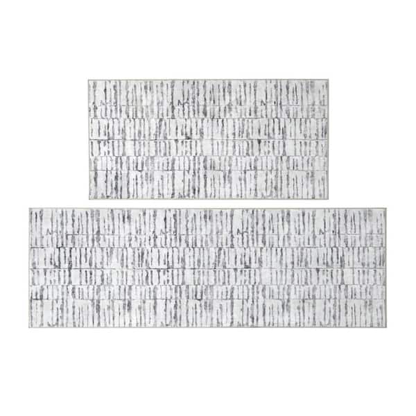 Strata Texture Beige/Cream 2 ft. x 6 ft. Woven Abstract Polyester Rug Set