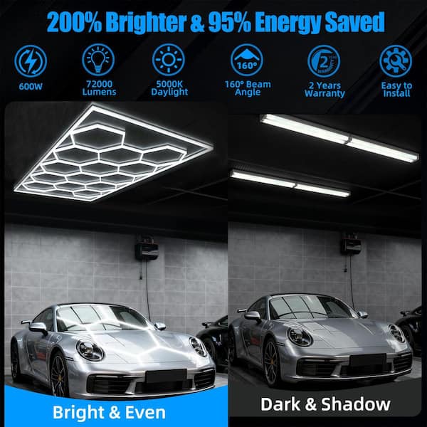WYZM 15 ft. Hexagon Garage LED Light 14-Grids 600-Watt 72000LM