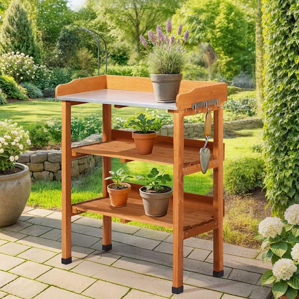 et.moku works 木製 ゼブラウッド　1/f LANTERN (SK) Karl home 29 in. W x 35.6 in. H Outdoor Fir Wood Potting Bench