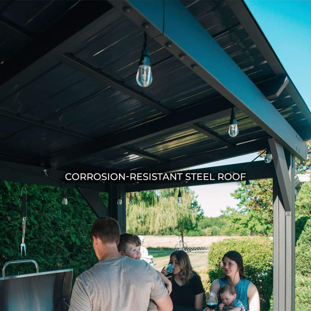 Rockport XL Black Steel Grill Gazebo with Countertops