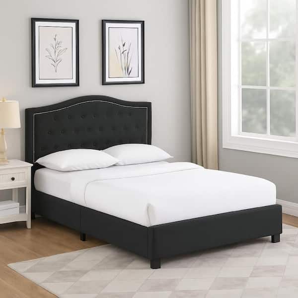 Benjara Sey Gray Poplar Wood Frame Twin Platform Bed with Upholstered Headboard