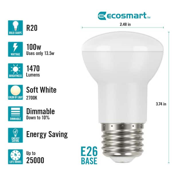 100-Watt Equivalent R20 CEC Dimmable LED Flood Light Bulb in Soft White (1-Bulb)