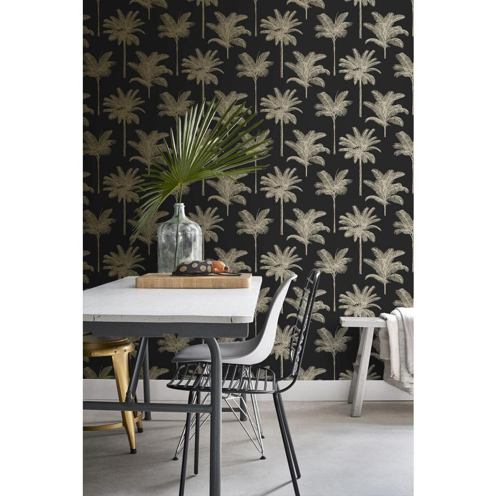 Taj Black and Gold Palm Trees Non-Woven Wallpaper