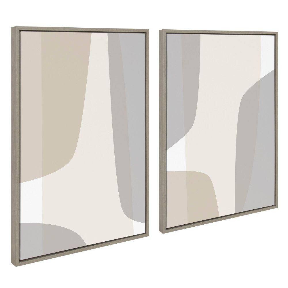 Comforting Curves Beige and Gray Abstract Canvas Art Set