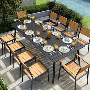 94.5 in. Rectangular Aluminum Outdoor Patio Dining Table with Wood-Like Tabletop in Black