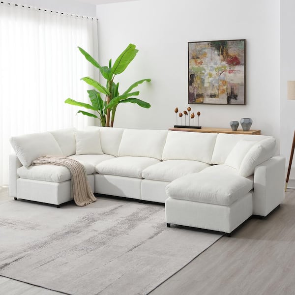 Harper & Bright Designs Free Combination 130 in. Chenille Modular Modern Sectional Sofa in Beige with Ottoman, 2 Pillows