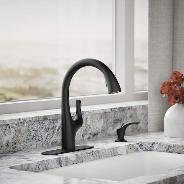 Avi 13.5 in. Single Handle Pull Out Sprayer Kitchen Faucet with 180° Spout Swivel in Matte Black