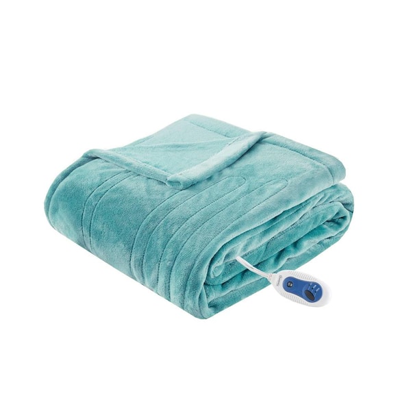 Beautyrest 60 in. x 70 in. Heated Plush Aqua Full Electric Throw