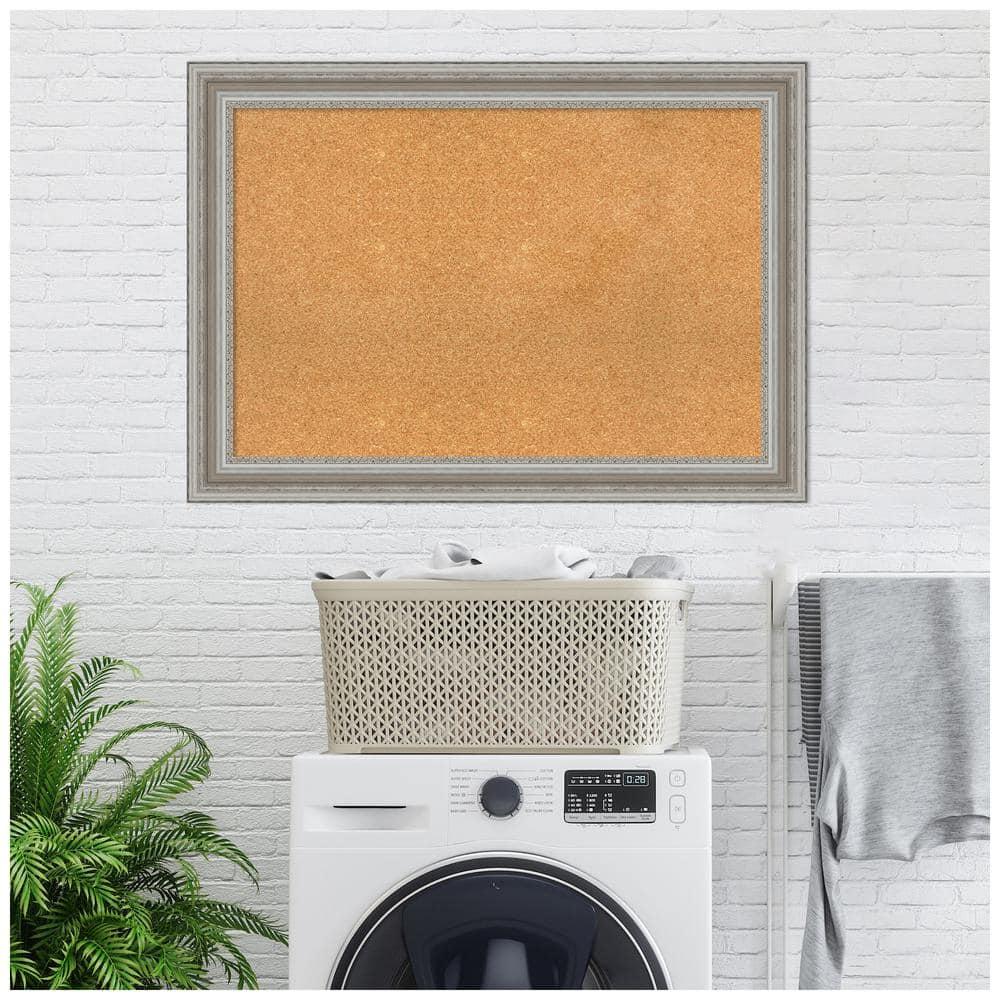 Parlor Silver Framed Natural Cork Bulletin Board 42" x 30"