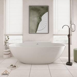 71 in. 35 in. Stone Resin Solid Surface Soaking Bathtub with Side Shelves in White with Faucet in Oil Rubbed Bronze