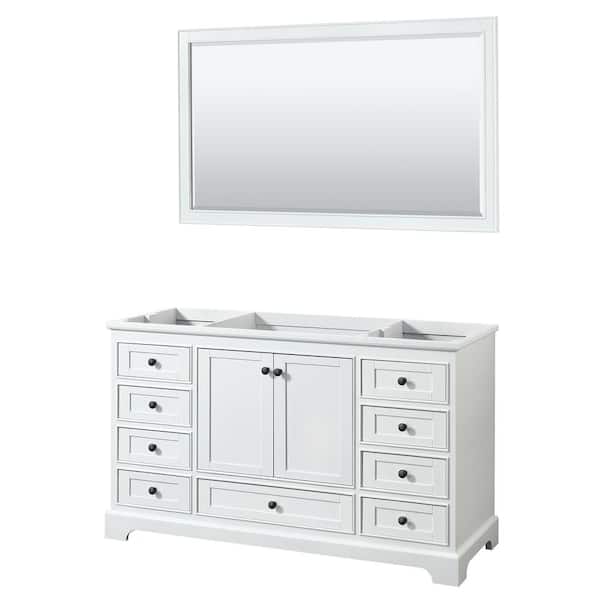 Wyndham Collection Deborah 59.25 in. W x 21.5 in. D x 34.25 in. H Single Bath Vanity Cabinet without Top in White with 58 in. Mirror