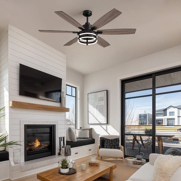 60 in. Black Caged Downrod Farmhouse Ceiling Fan with LED Lighting for Indoor and Outdoor Remote Included