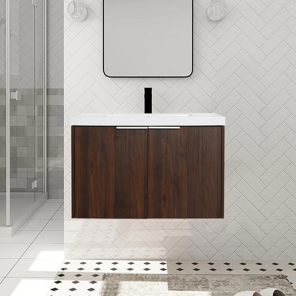30 in. W x 18 in. D x 19 in. H Float Mounting Bath Vanity in Walnut with White Resin Basin Top,Soft Close Doors price history on PriceWatchPro