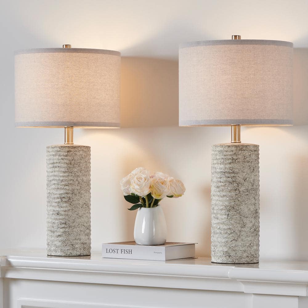 23.75" Silver Glazed Ceramic Table Lamp Set with Linen Shade