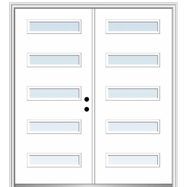 MMI DOOR Davina 64 in. x 80 in. Left-Hand Inswing 5-Lite Clear Low-E Primed Fiberglass Prehung Front Door on 4-9/16 in. Frame