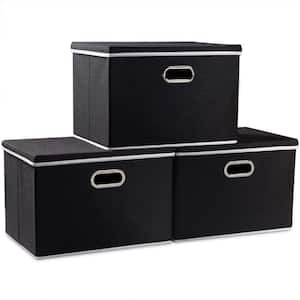 35 qt. Fabric Collapsible Storage Bin with Lid in Black (3-Pack)