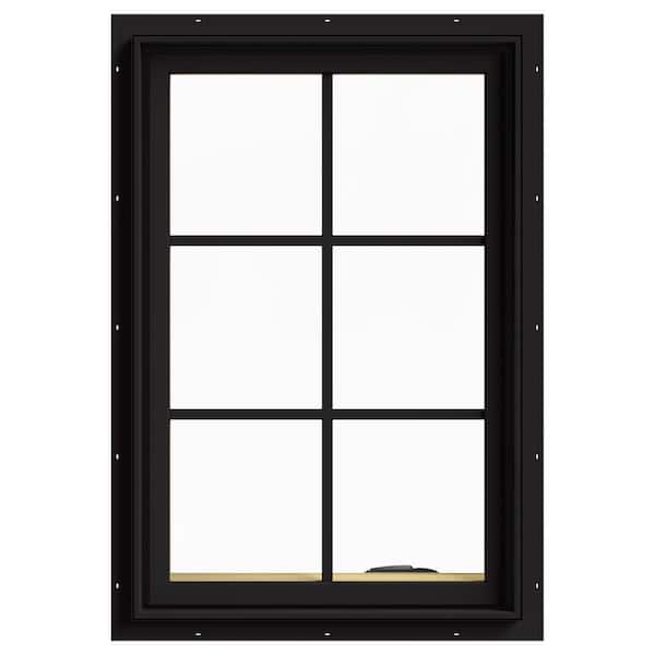 JELD-WEN 24 in. x 36 in. W-2500 Series Black Painted Clad Wood Right-Handed Casement Window with Colonial Grids/Grilles