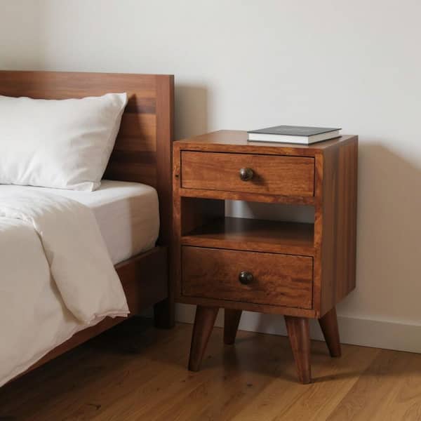 Brown 2-Drawer 11.80 in. Nightstand