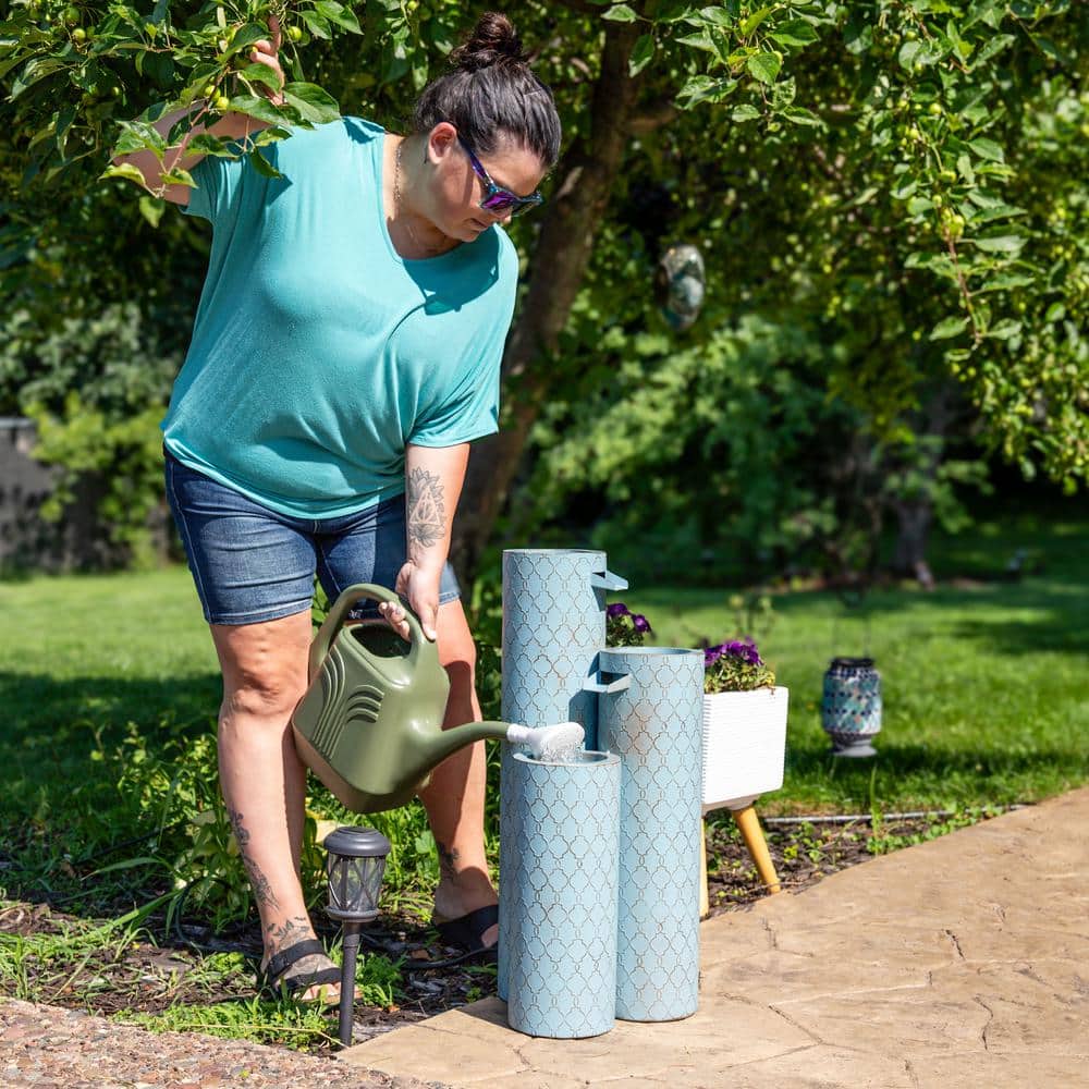 Moroccan Trellis Blue Zinc 3-Column Outdoor Water Fountain