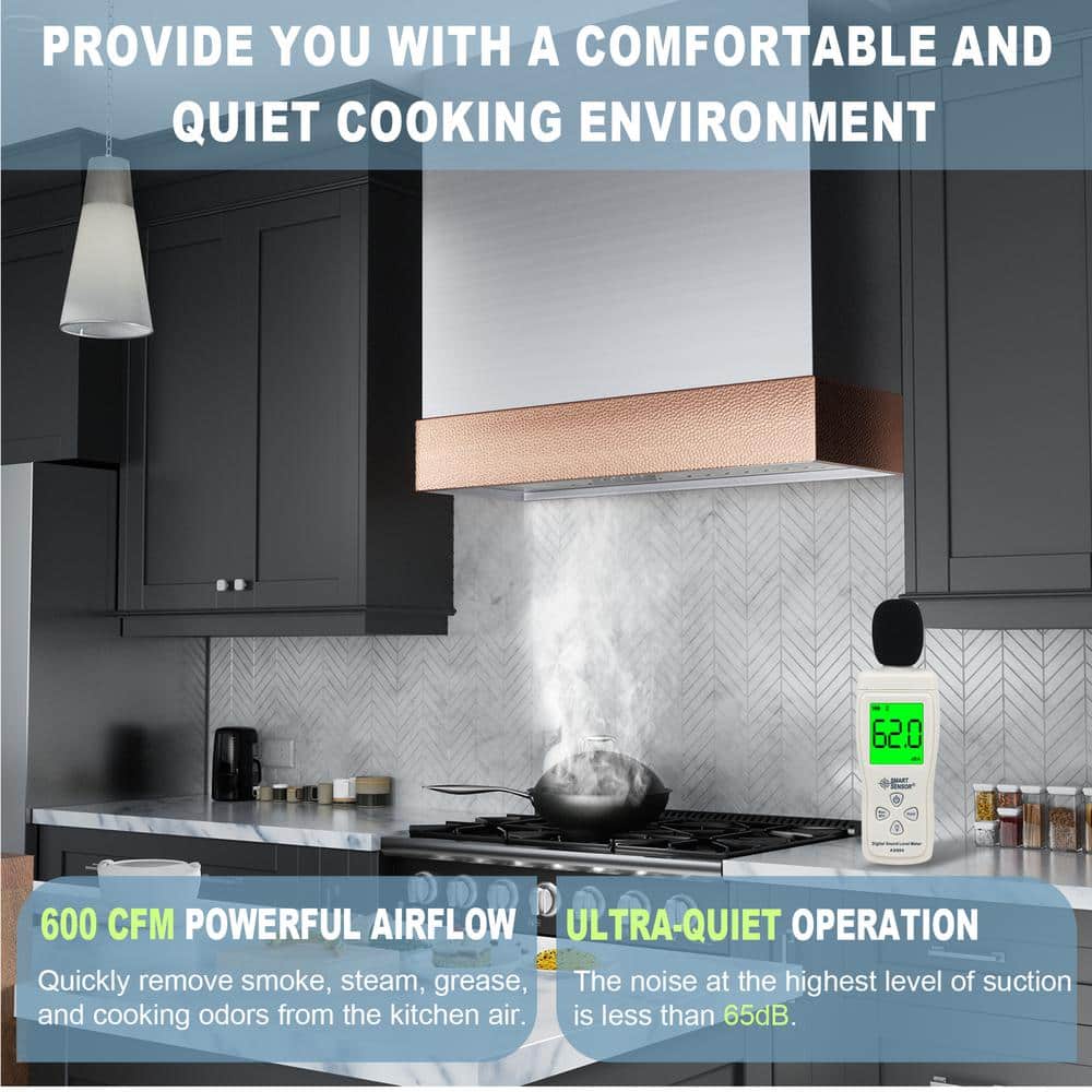 30 Inch Wall Mounted Stainless Steel Range Hood with Copper Trim