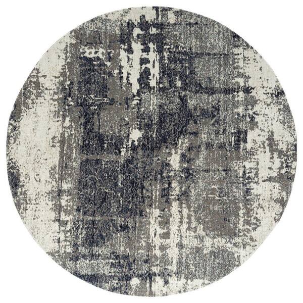Modena Grey Abstract 8 ft. Round Area Rug