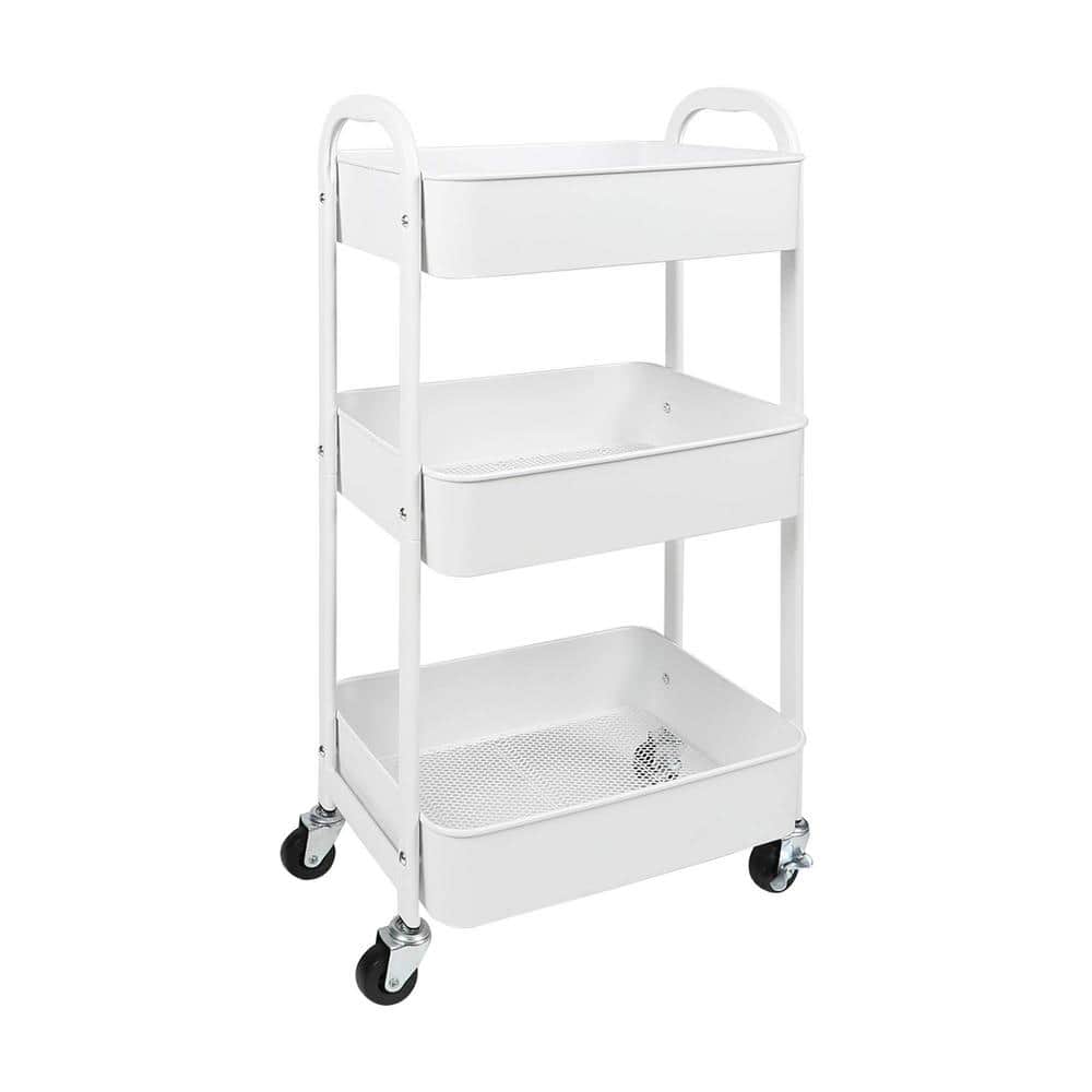 Calmootey 3-Tier Rolling Utility Cart with Drawer,Multifunctional Storage  Organizer with Plastic Shelf & Metal Wheels,Storage Cart for