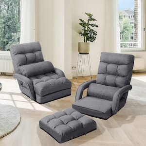 Gray Steel Folding Floor Armchair with 6-Position Adjustable Back and Lumbar Pillow