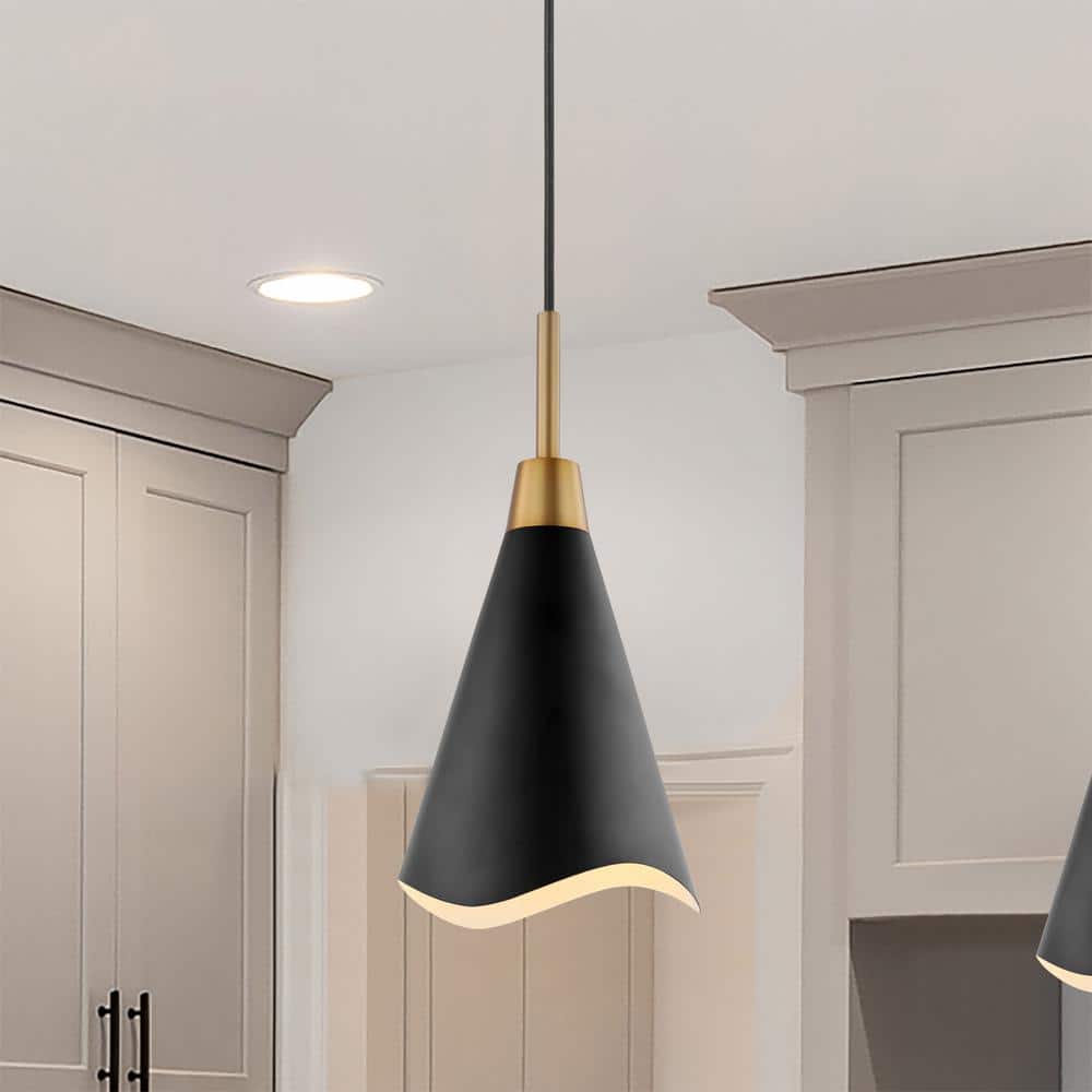 Tango Small Matte Black and Burnished Brass Pendant Light