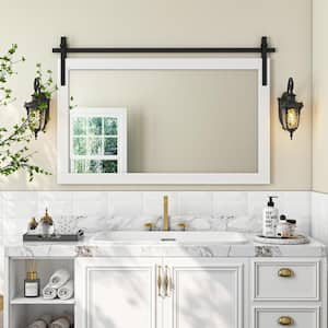 Farmhouse 26 in. W x 40 in. H Rectangle Framed Wall Bathroom Vanity Mirror in White