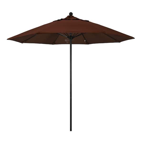 California Umbrella 9 ft. Black Aluminum Commercial Market Patio Umbrella with Fiberglass Ribs and Push Lift in Bay Brown Sunbrella