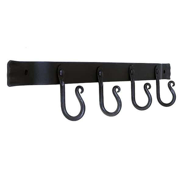 Versatile Wall Bracket w/Four Hooks, 18 Inch Long, Black