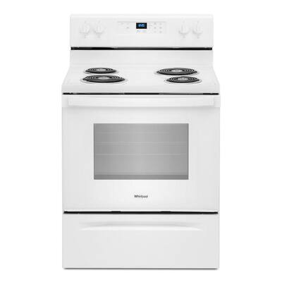 30 in. 4.8 cu. ft. 4-Burner Electric Range with Keep Warm Setting in White with Storage Drawer