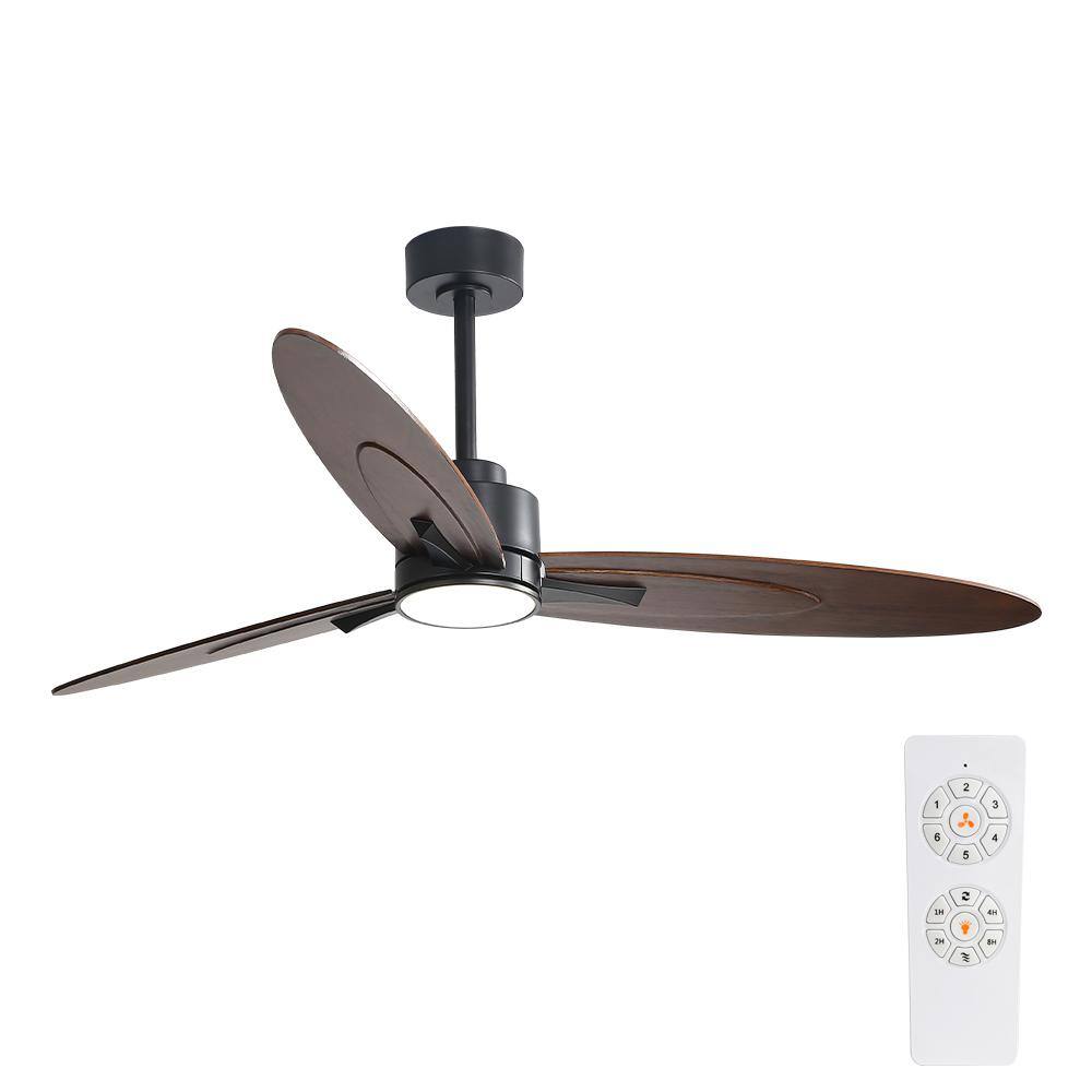 WINGBO 60 in. LED Indoor Black and Walnut Ceiling Fan with Remote WBCF