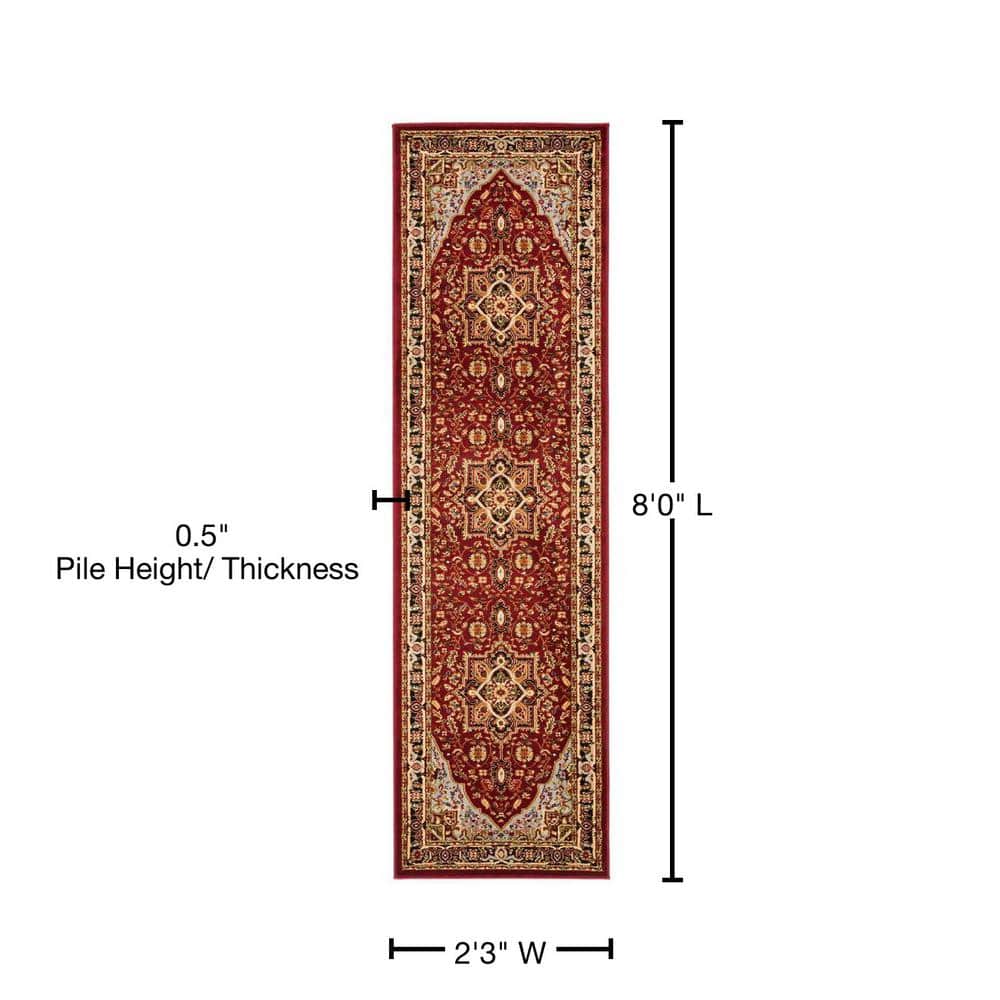 Red and Black Floral Synthetic Runner Rug, 2'3" x 8'