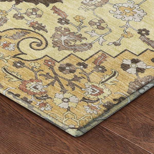 Mayfield Premium Machine Washable Abstract AMF2564 Gold 5 ft. x 7 ft. 6 in. Area Rug