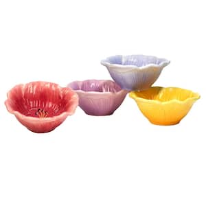 Hummingbirds 12 fl. oz. Assorted Color Ceramic 3-D Floral Ice Cream Bowl (Set of 4)