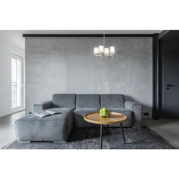 4-Light Brushed Nickel Chandelier with Clear and White Glass Shades