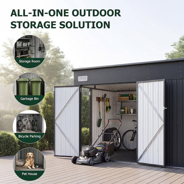 Sizzim 10 ft. W x 8 ft. D Storage Metal Shed with Floor, Triple